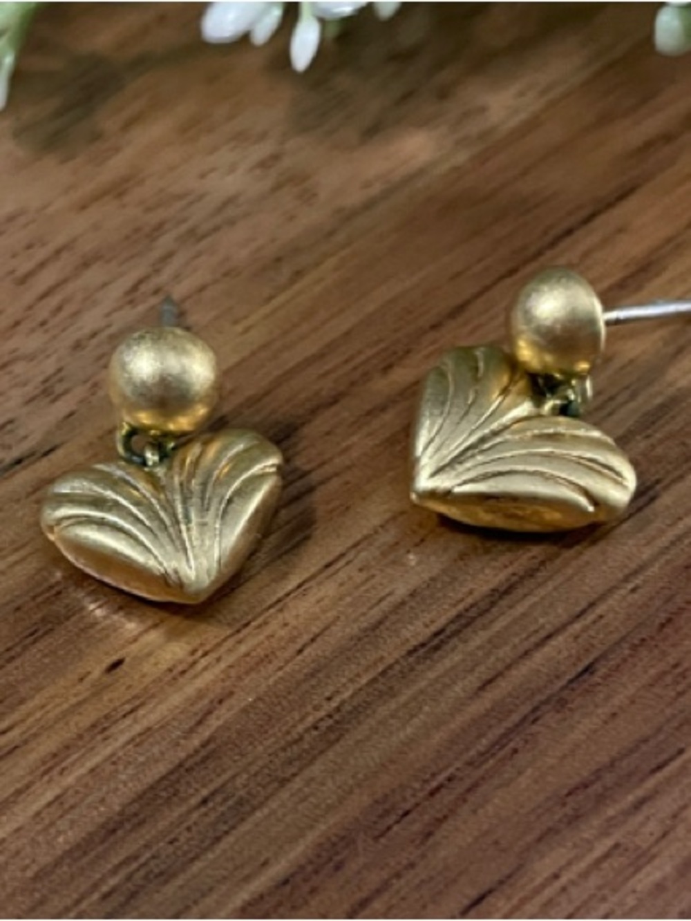 Madewell Gold Heart Drop Earrings with Textured Detail